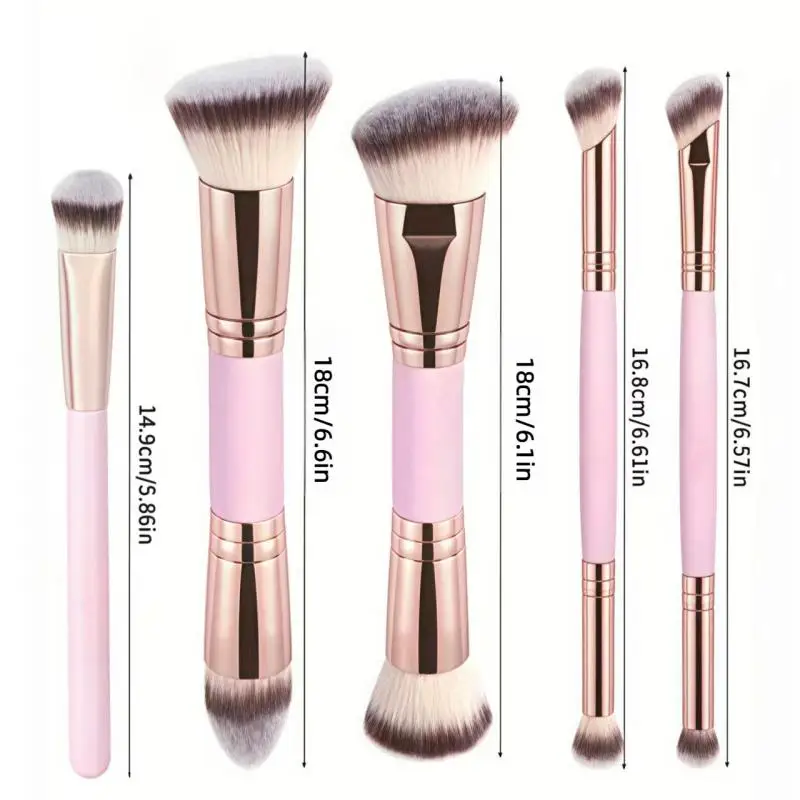 2PCS Dual-Ended Makeup Brush - Angled Contour & Flat Head Foundation Brush for Cream, Liquid Foundation, Seamless Blending