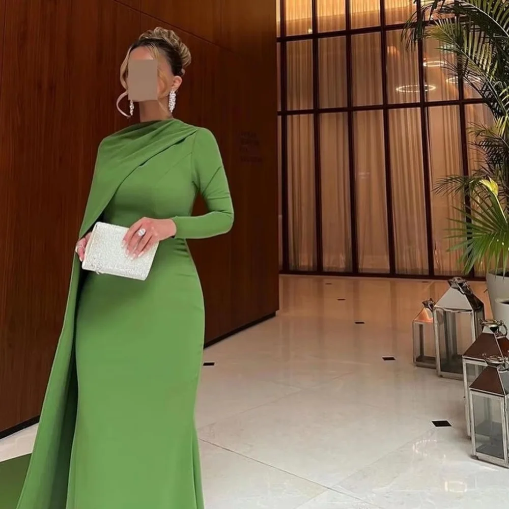 Ruched Women Prom Dress Customized Long Sleeve Party Gown Charming Mermaid Green Party Dress Women Evening Gownفساتين سهرة image 3
