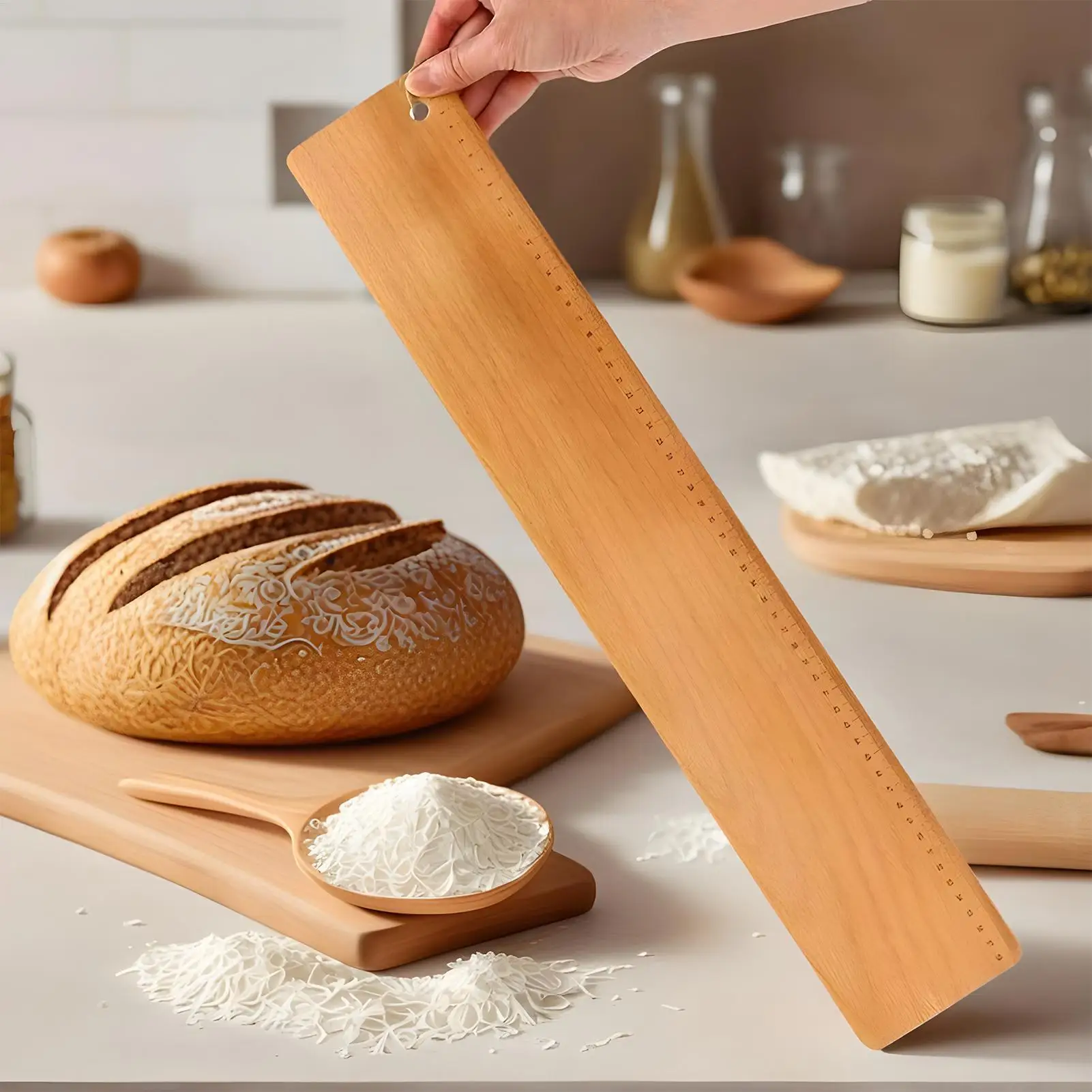 Wooden Bread Transfer Board 23 Inch Long Bread Loaves Transfer Peel for French Loaves Dough Home Kitchen Baking Supplies