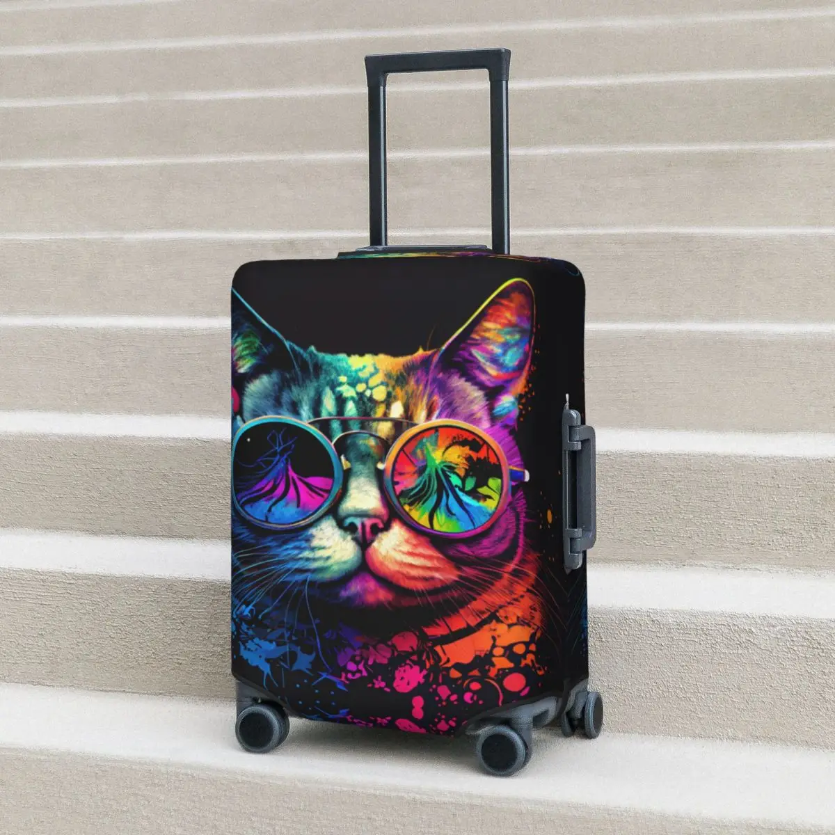 Cat With Sunglasses Suitcase Cover splash Print Cruise Trip Flight Fun Luggage Accesories Protection