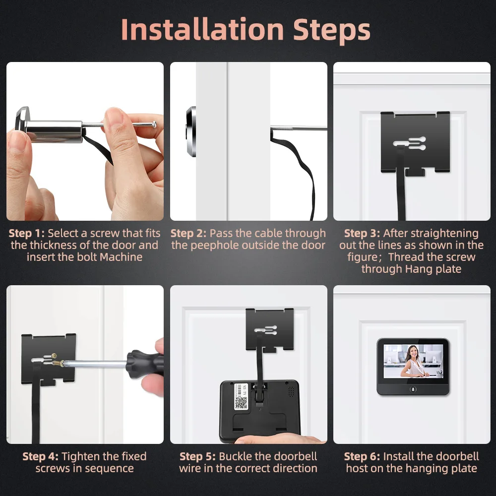 Tuya Smart 1080P Door Peephole WiFi Camera 4.3' Infrared Light Intercom Door Cameras Wireless Doorbell for Home 5000mAh Battery