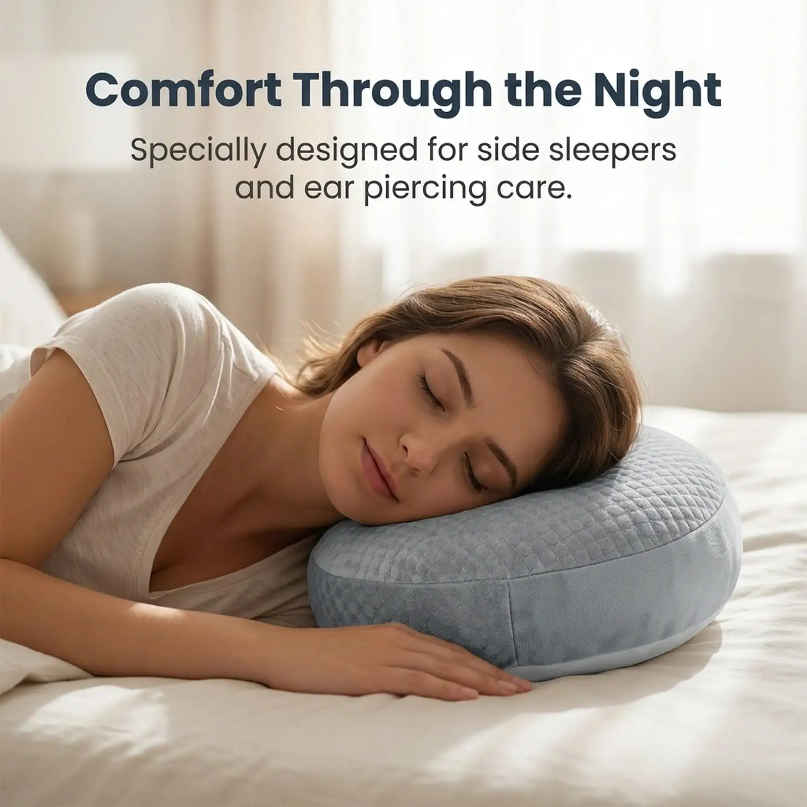 Ear Piercing Pillow Polyester Breathable Removable Cover Neck Head Support with Ear Hole Side Sleeping Pillow Ear Guard Pillow