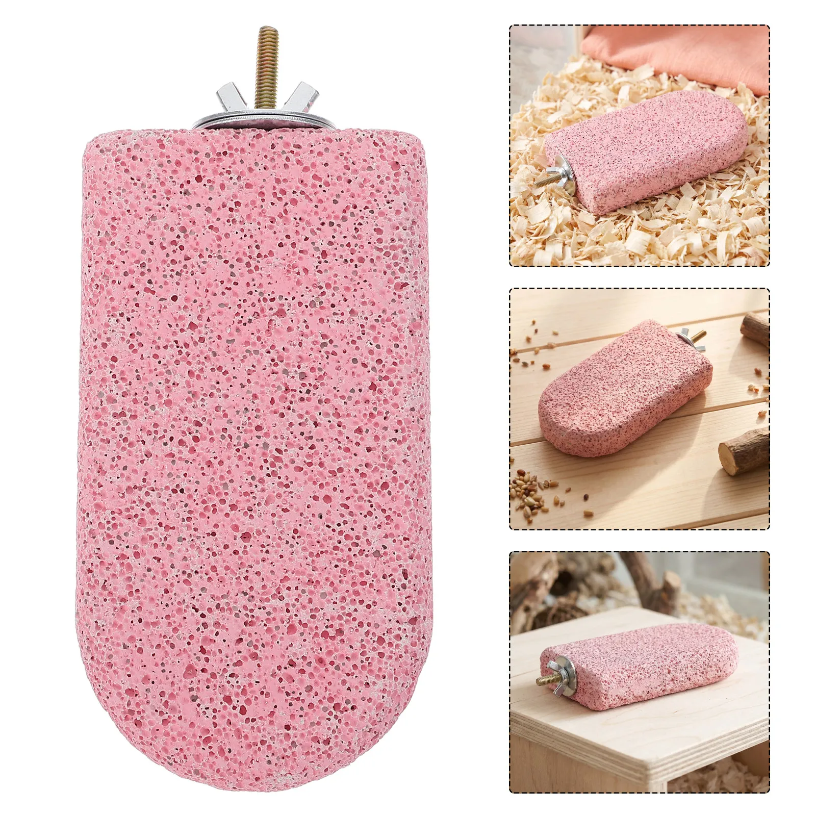 Pink Bird Beak Grinding Stone Natural Pumice Parrot Nail Grinding Perch Pet Teeth Maintenance Stone Hamster Molar Cage Accessory