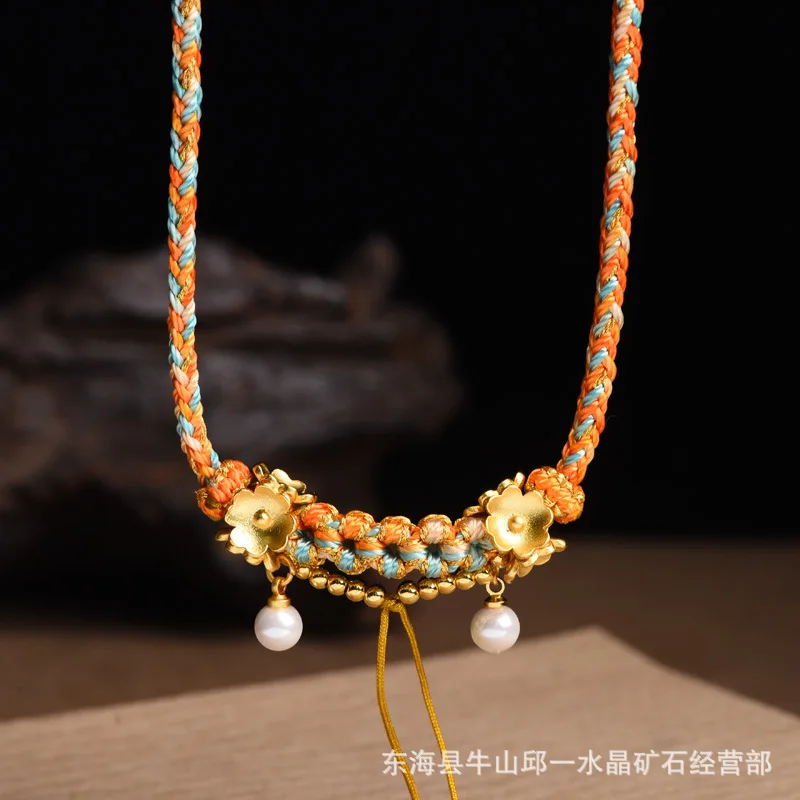 Hand-Woven Hetian Jade Gold Ornament Pendant Rope Thangka Zachilam Neck Hanging Women's Ethnic Style Lanyard