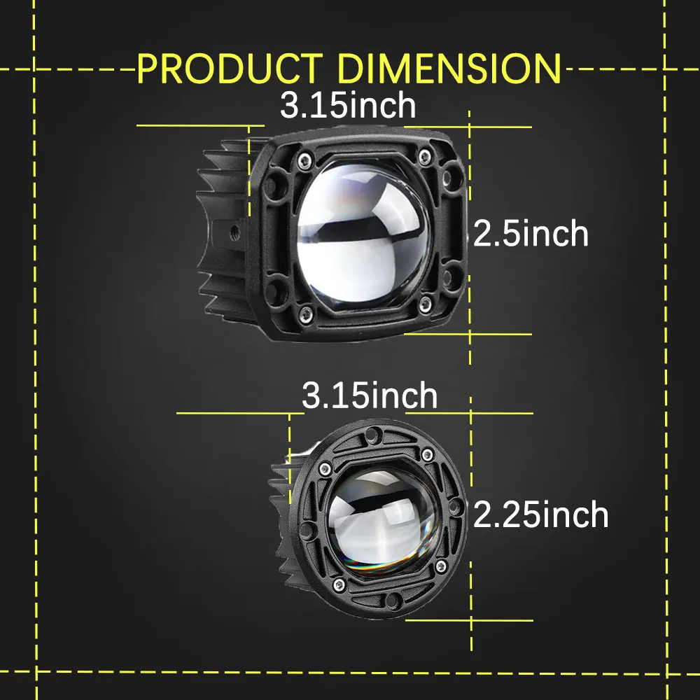 NORGOS 3“ Fog Lights LED Pods Flush Mount Offroad 12V 24V Pickup Truck Angel Eyes for Jeep Toyota Land Rover Nissan Ford ATV UTV