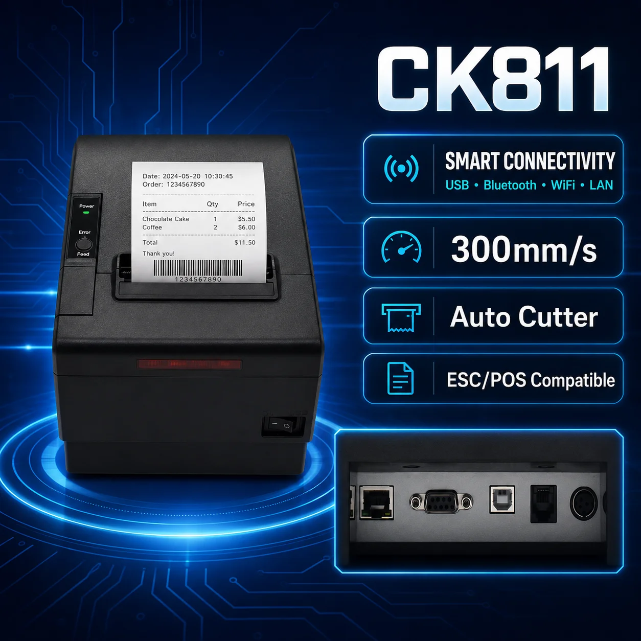 80mm Thermal Printer With Auto Cutter Use For Sales And Kitchen POS Printer Compatible USB/Wifi/BT/LAN Receipt Printer