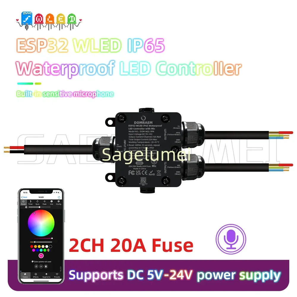 IP65 مقاوم للماء لتقوم بها بنفسك DOMRAEM WLED وحدة تحكم بالموسيقى ESP32 الرقمية الذكية شريط إضاءة LED تحكم ل WS2811/12B/14 الخ. ها اليكسا