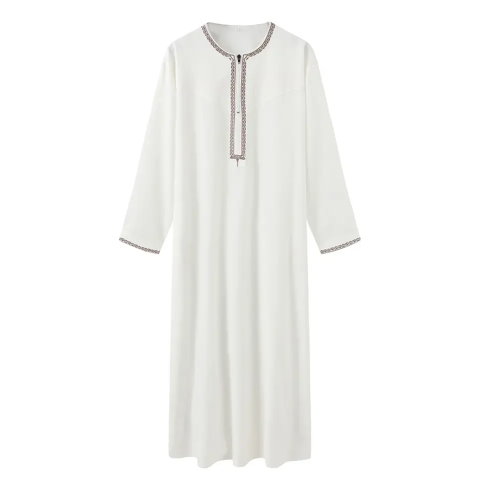 Islamic Muslim Arabic Men's Abaya Long Sleeve Embroidered Long Robe Moroccan Thobe Prayer Dress Men's Traditional Clothing