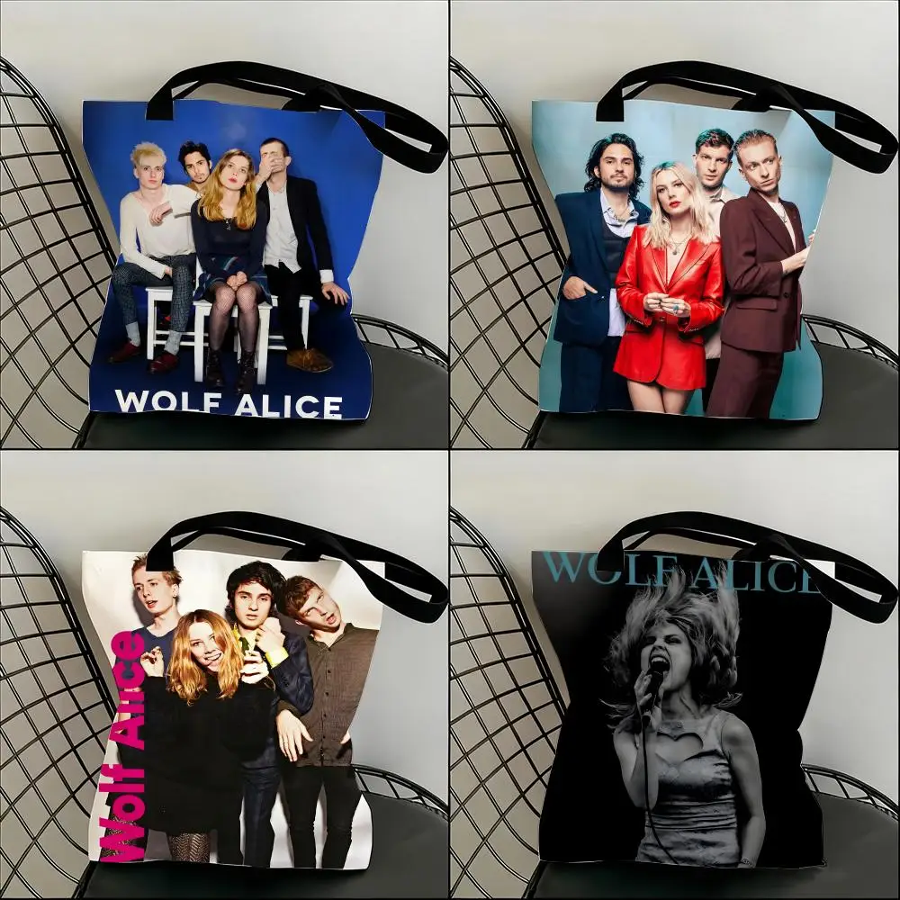 

Rock Band W-Wolf A-AliceS Storage Bags Lightweight Canvas Shoulder Shopper Fashionable Eco Multi Use Tote with Large Capacity