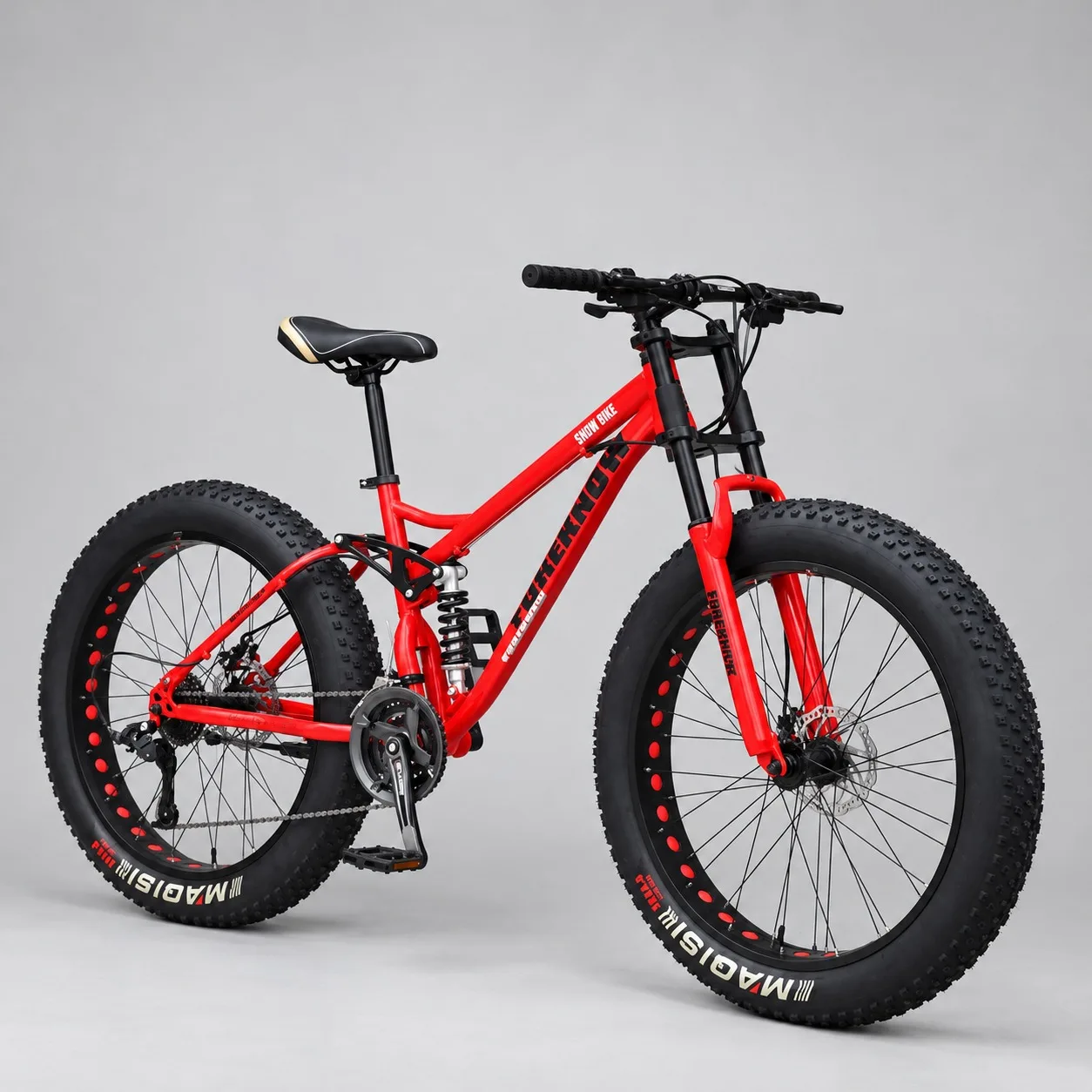 Adult Off-Road Mountain Bike with Shock Absorption, Red Spoke Wheel, 26 Inch