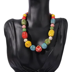 Vintage Ethnic Style Hand-Woven Collarbone Chain Artistic Creativity Ceramic Bead Beaded Necklace Bohemian Aesthetic Accessories