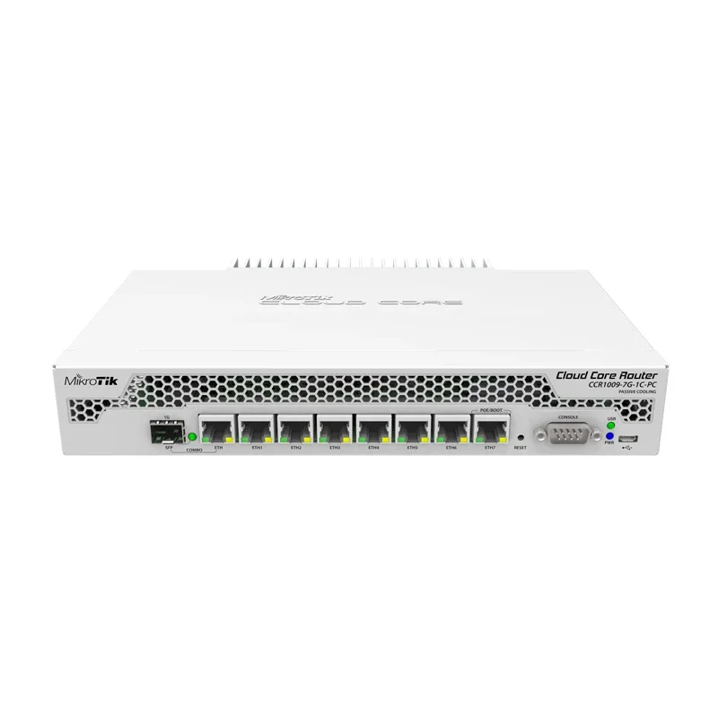 

Mikrotik CCR1009-7G-1C-PC 7 гигабитных портов Ethernet 1x комбинированный порт (SFP или Gigabit Ethernet), 9 ядер x 1 ГГц ЦП, 1 ГБ ОЗУ