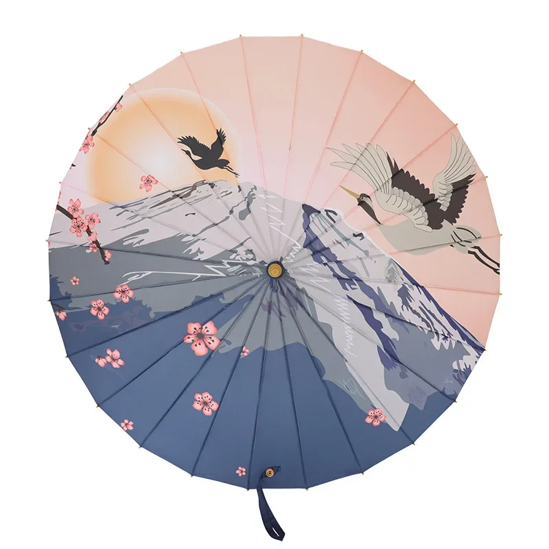 Retro national tide wind photo sunny and rainy Hanfu large double sun umbrella long wood straight handle parasol wholesale