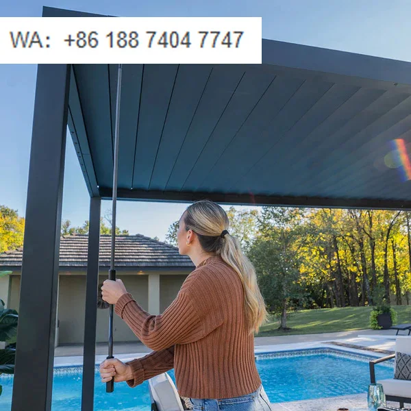 

Custom Size Outdoor Waterproof Balcony Louvered Pergola with Motorized Remote Control Retractable Roof Eco-Friendly Aluminum