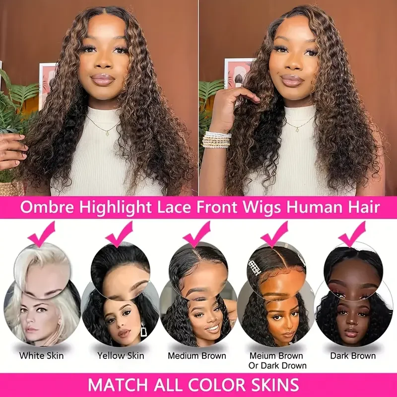 1B/30 أومبير براون باروكة من شعر طبيعي بدون صمغ قبل قطعها قبل قطع عميق مجعد موجة 5x5 HD الدانتيل الباروكة الأمامية مع شعر الطفل للنساء