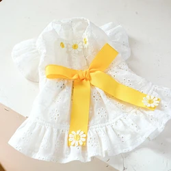 1PC Pet Clothing Dog Summer White Hollow Breathable Dress with Bow Knot Hollow out Suitable for Small and Medium sized Dogs