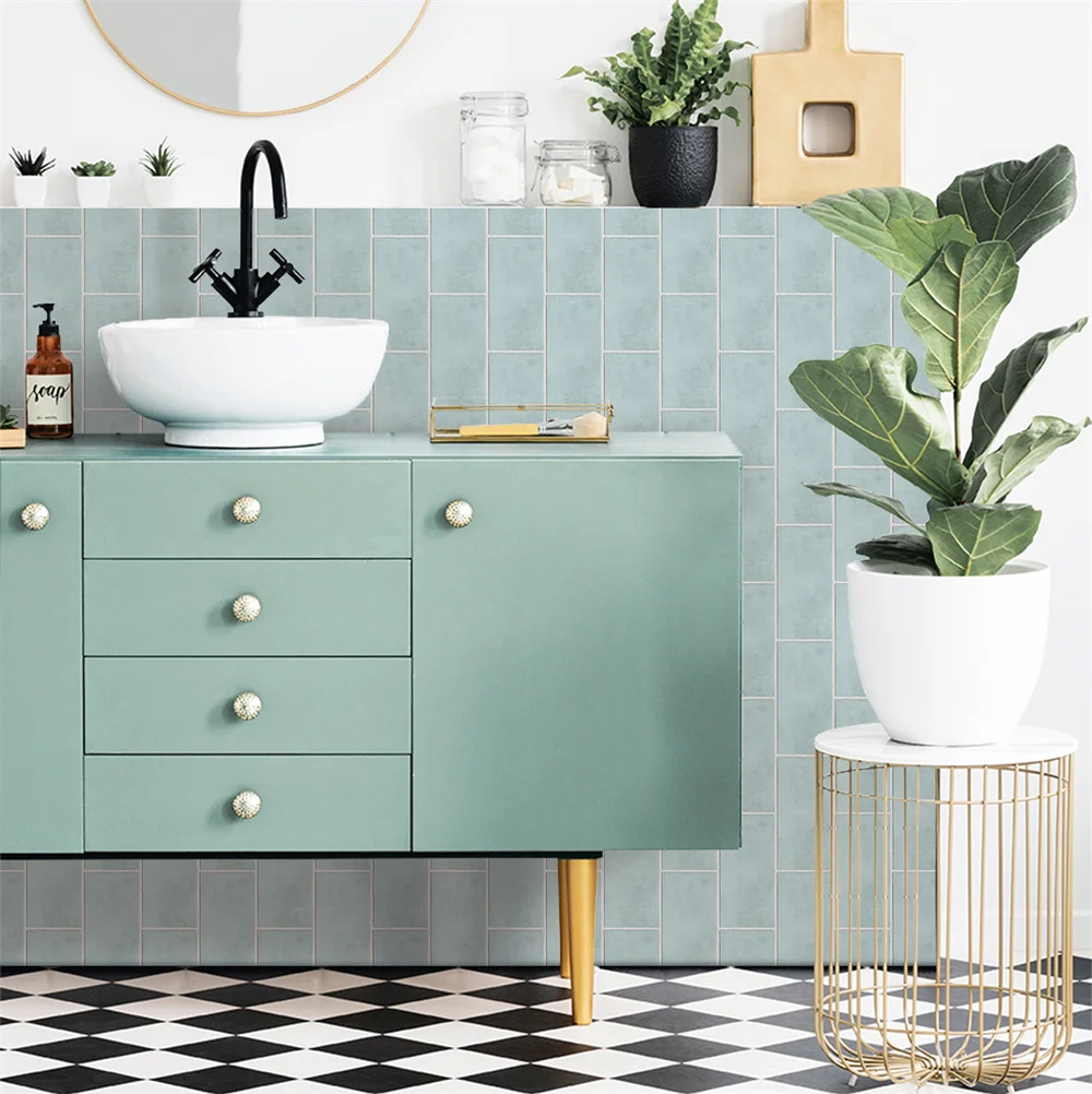 30x15cm Seafoam Green Wallpaper Thick Tile stickers Wall Stickers Self-Adhesive Easy To Clean Waterproof Kitchen Bathroom Decor