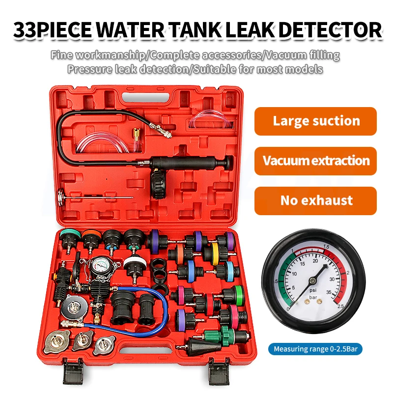 

33 Pcs Water Tank Leak Detector Pressure Gauge Cooling System Pressure Tool Auto Antifreeze Leak Detector Manual Replacement