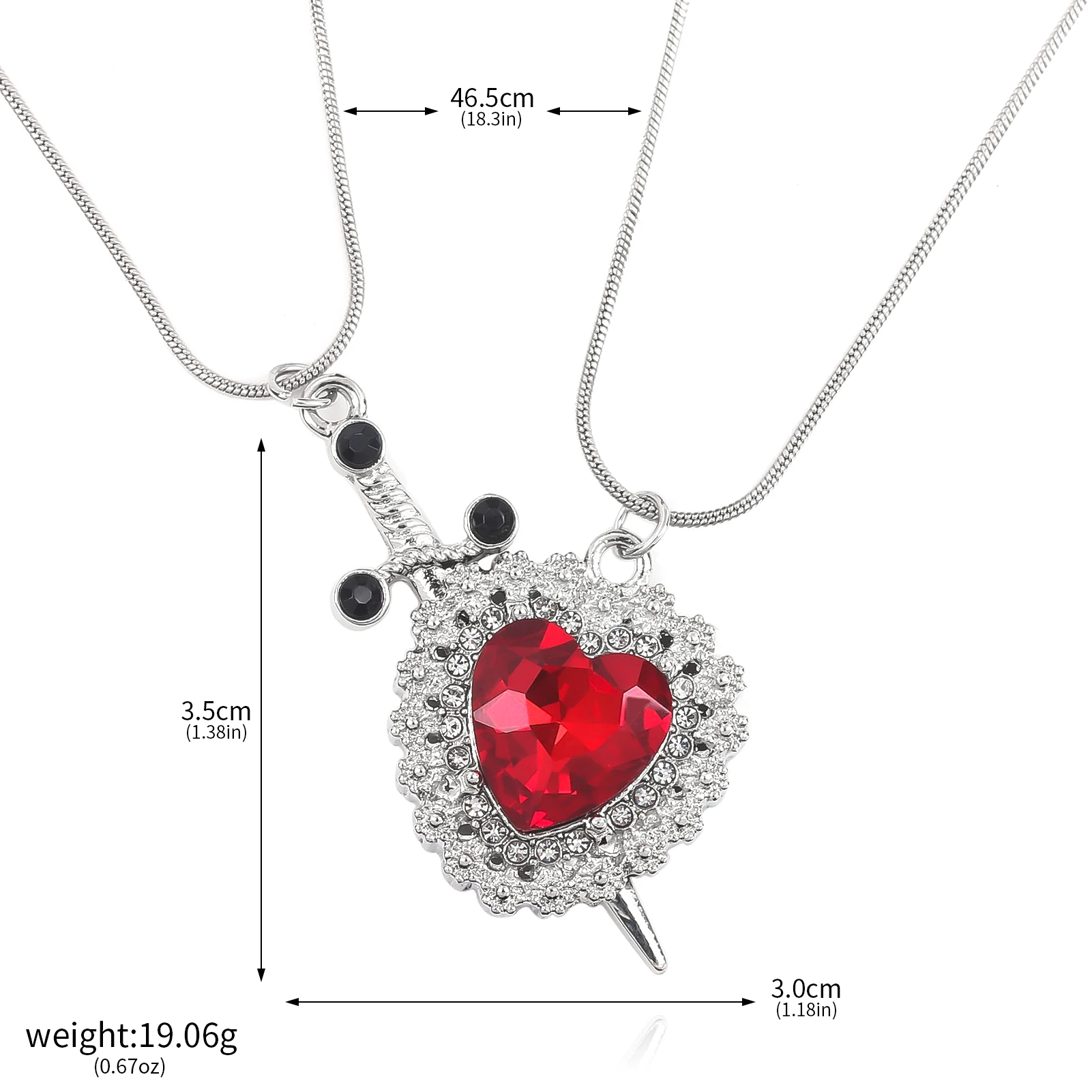 A Set Red Heart and Sword Couple Necklace Collarbone Chain Sword Necklace Fashion Accessories for Women Gift