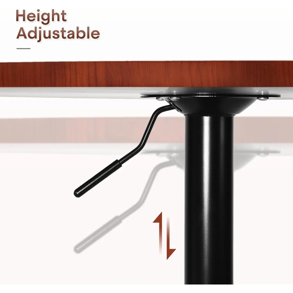 Meja Bar - Tinggi Dapat Disesuaikan, Model Pub dan Putar 360 Derajat, Meja Tinggi untuk Bar/Pub/Bistro dengan Permukaan MDF (Warna Kayu Merah)