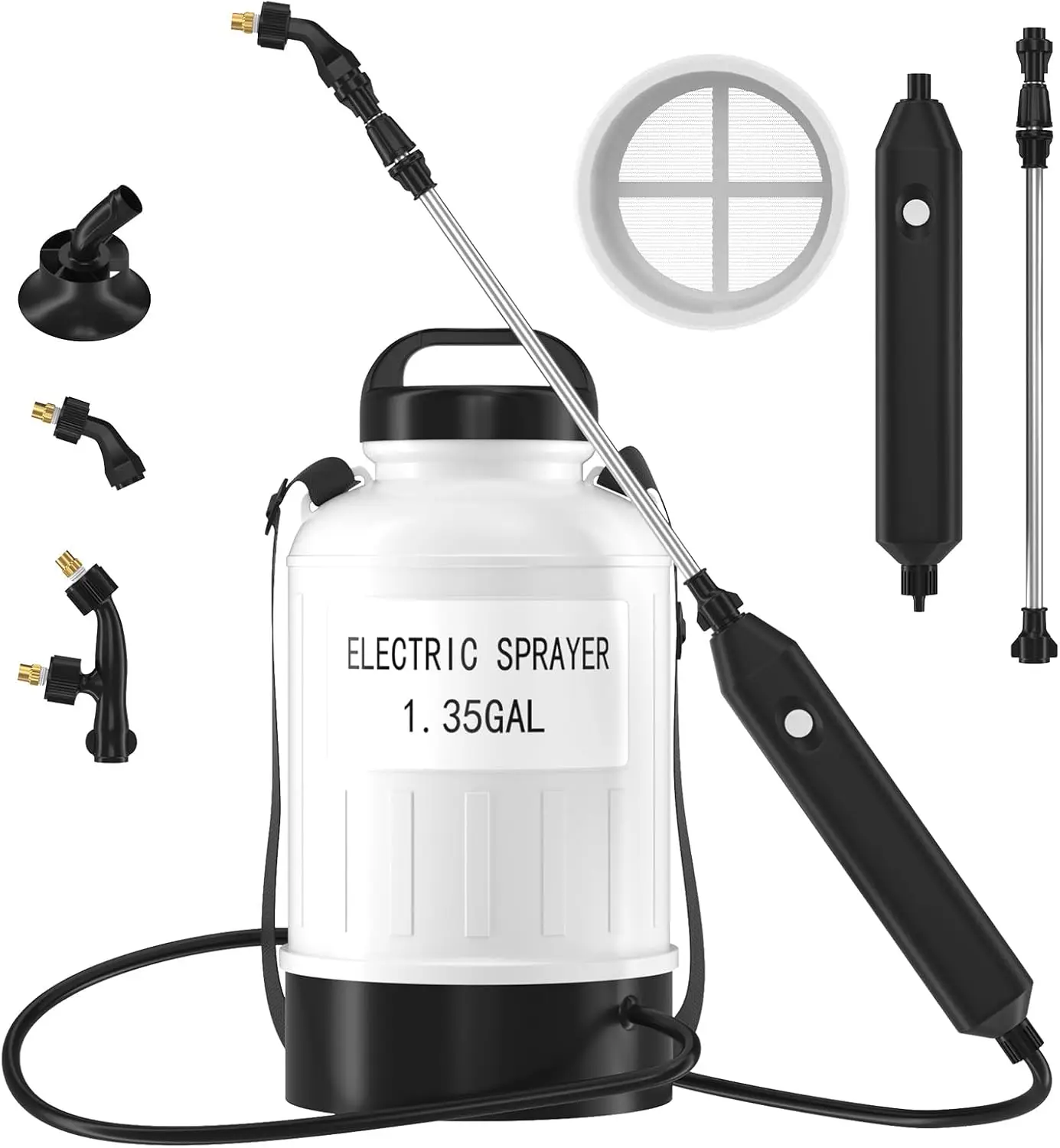 

USB Rechargeable Electric Sprayer 1.35 Gal Garden Pump, Retractable Wand, 3 Nozzles, Adjustable Strap for Yard Lawn