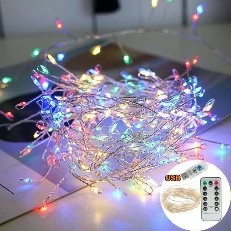 Christmas Tree Copper Wire Firecracker Light String USB Power Supply Warm /White/Colorful Small Colored LED Decorative Light