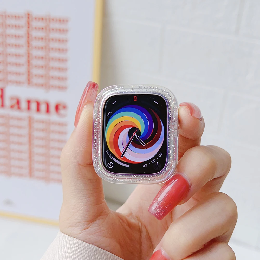 Glitter Clear Case For Apple Watch Series Ultra2 9 8 7 5 6 SE Ultra Bling Bumper Protect Cover For iWatch 41 45 49 44 40 42 38mm