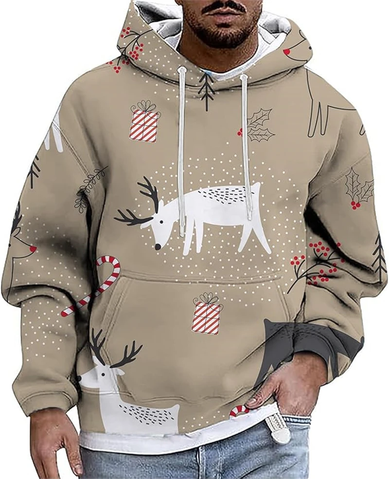 سنة جديدة سعيدة عيد الميلاد ملابس رجالية ثلاثية الأبعاد طباعة عيد الميلاد طفل هوديي الرجال هوديي الرجال فضفاضة عادية موضة المتضخم المرأة هوديي