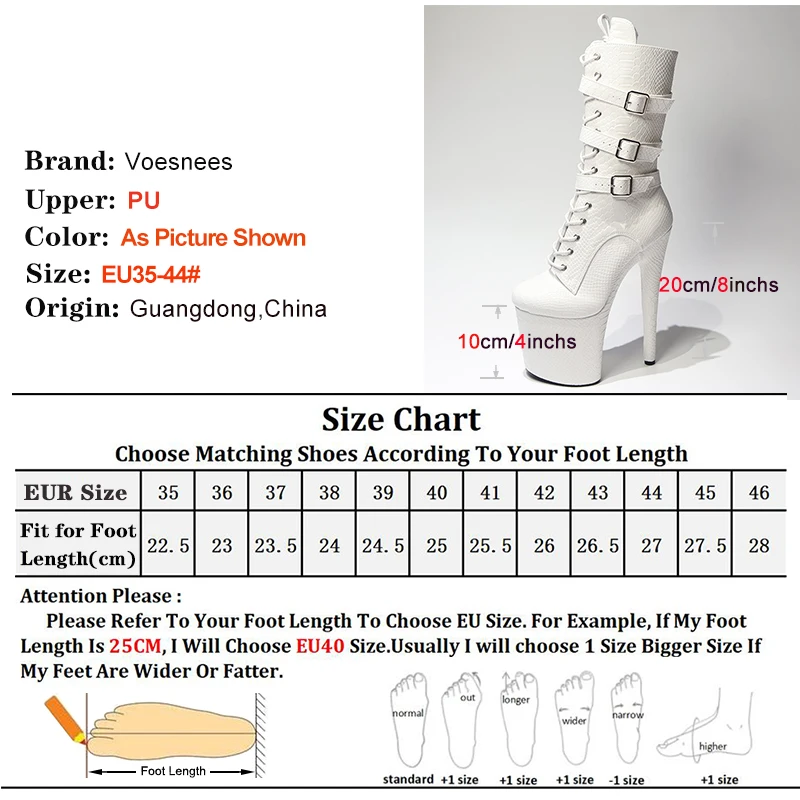 White Python Pattern 20cm Women  Ankle Boots Stripper Gothic Belt Buckle Pole Dance Heels Thin High Heels Platform Party Shoes