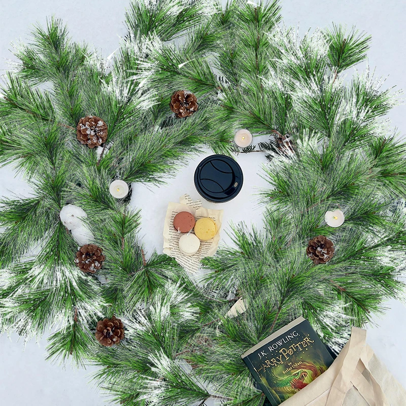 20Pcs Artificial Pine Needle Branches Snow Pine Fake Plants Christmas Tree Ornaments DIY Garland Wedding Xmas Party Home Decor