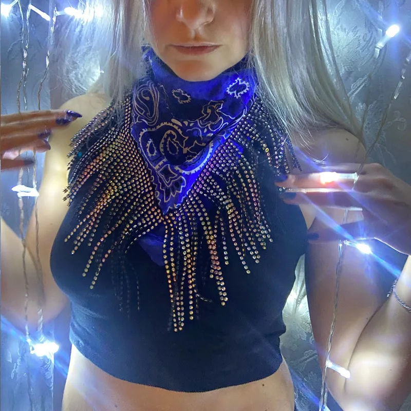 Scarf Accessories Shining Plastic Water Diamond Colorful Personalized Scarf Performance Square Sjaal Winter 4w949