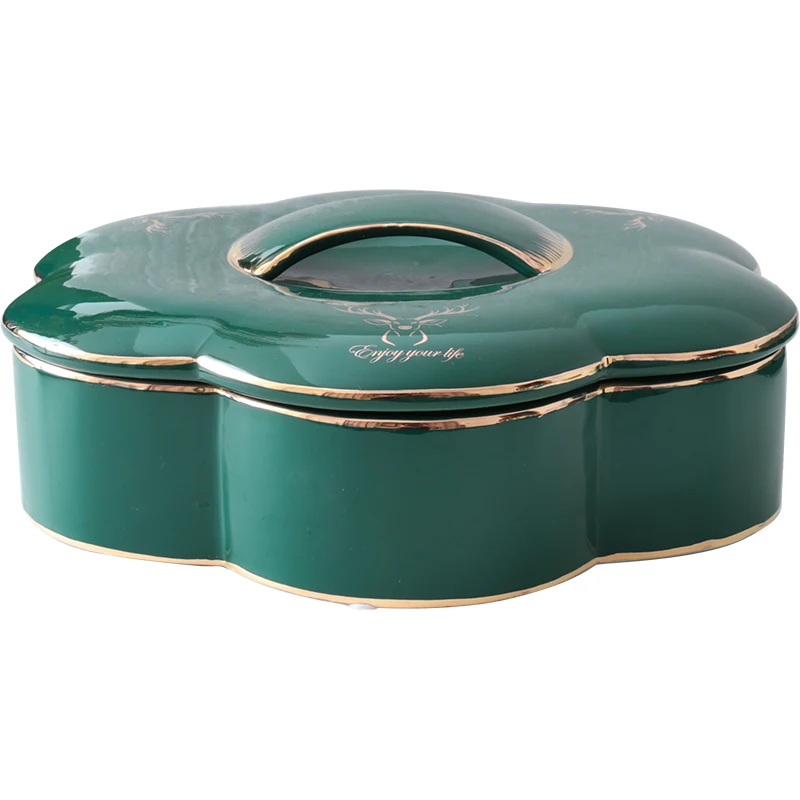 

*Household ceramic dried fruit plate New Year's candy box creative with lid compartment snack nut plate