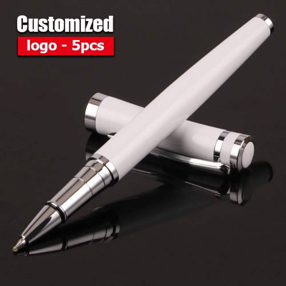 

5-40pcs Luxury White Metal Signature Pens Wholesale Customized Logo High Quality Ballpoint Pen Business Office Gift Ball Pens