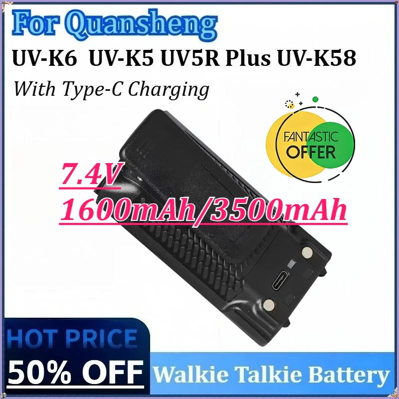 

For Quansheng BPK5 UV-K6 UV K5 UV K58 UV 5R Plus Two Way Radio 7.4V 1600mAh/3500mAh Rechargeable Li-ion Walkie Talkie Battery