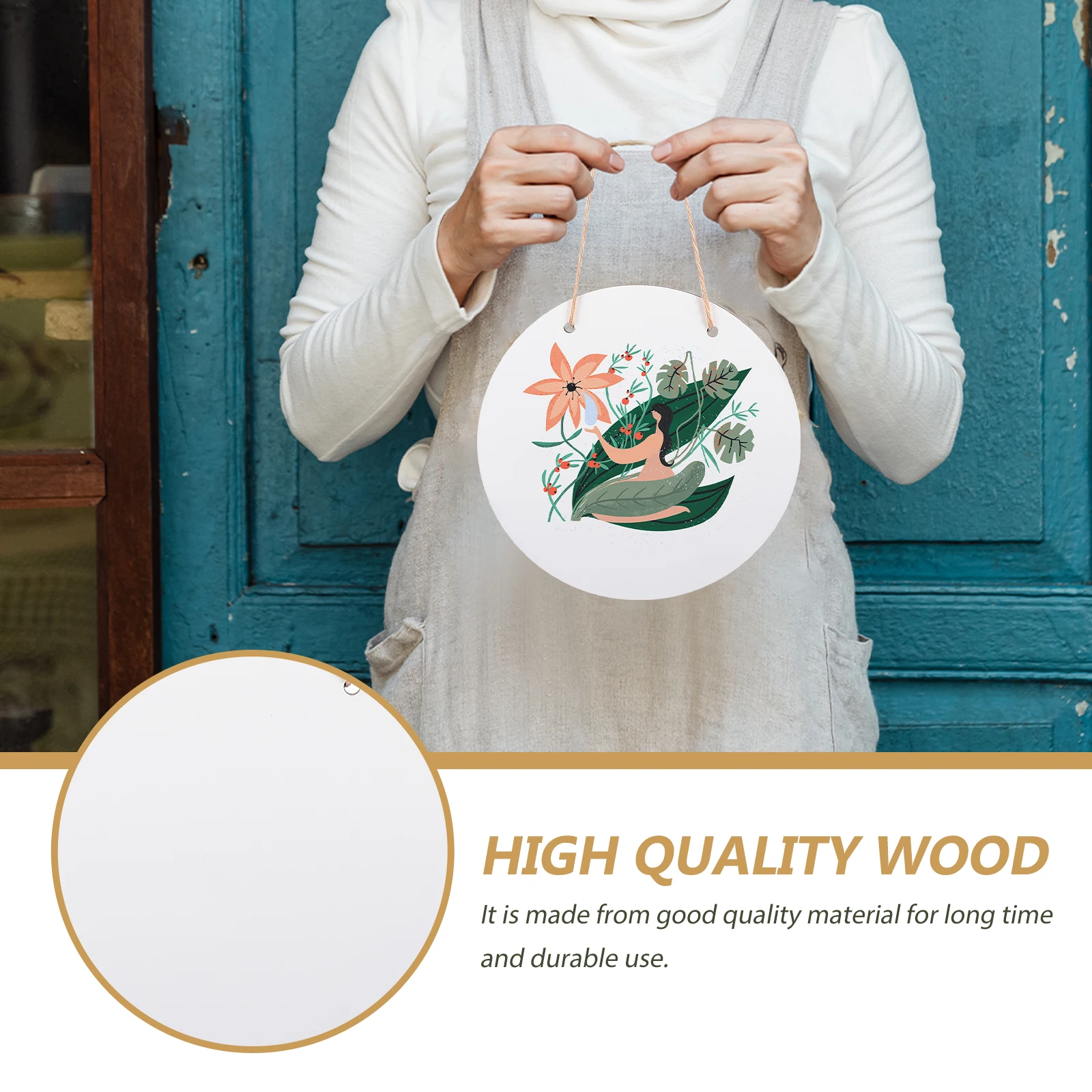

2pcs Wooden Board Hanging Decoration DIY Craft Sublimation Sign Blank Plaque Round Door Ornament Sewing Supplies