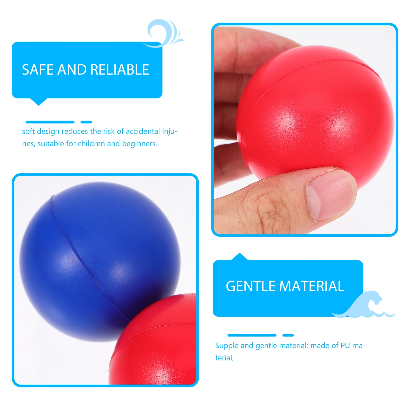 6 palline lanciatore a doppia connessione, giocattoli colorati da spiaggia, rosso blu, 5 cm, palline sportive affidabili e sicure in PU