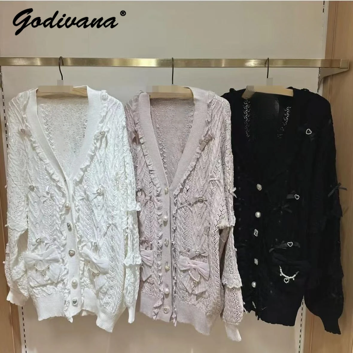 Giapponese nuovo autunno e inverno amore tessuto carino fiocco oversize lungo Cardigan lavorato a maglia ragazza dolce maglione cappotto giacca