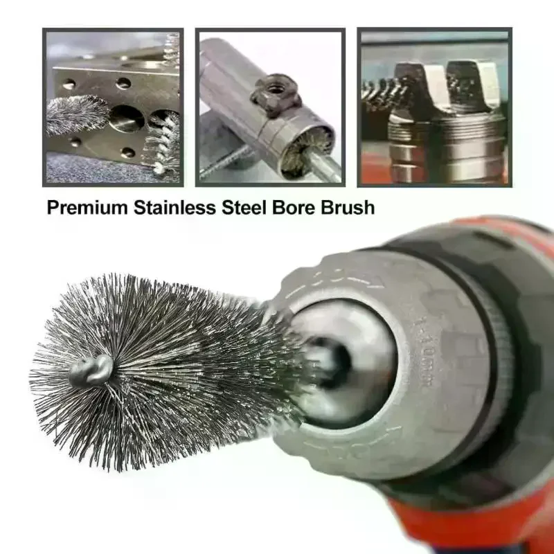 6/8/10/12/14Pcs 8-19mm Stainless Steel Pipe Cleaning Brush 1/4 Hexagonal Wire Brush For Electric Drill Cleaning Tool