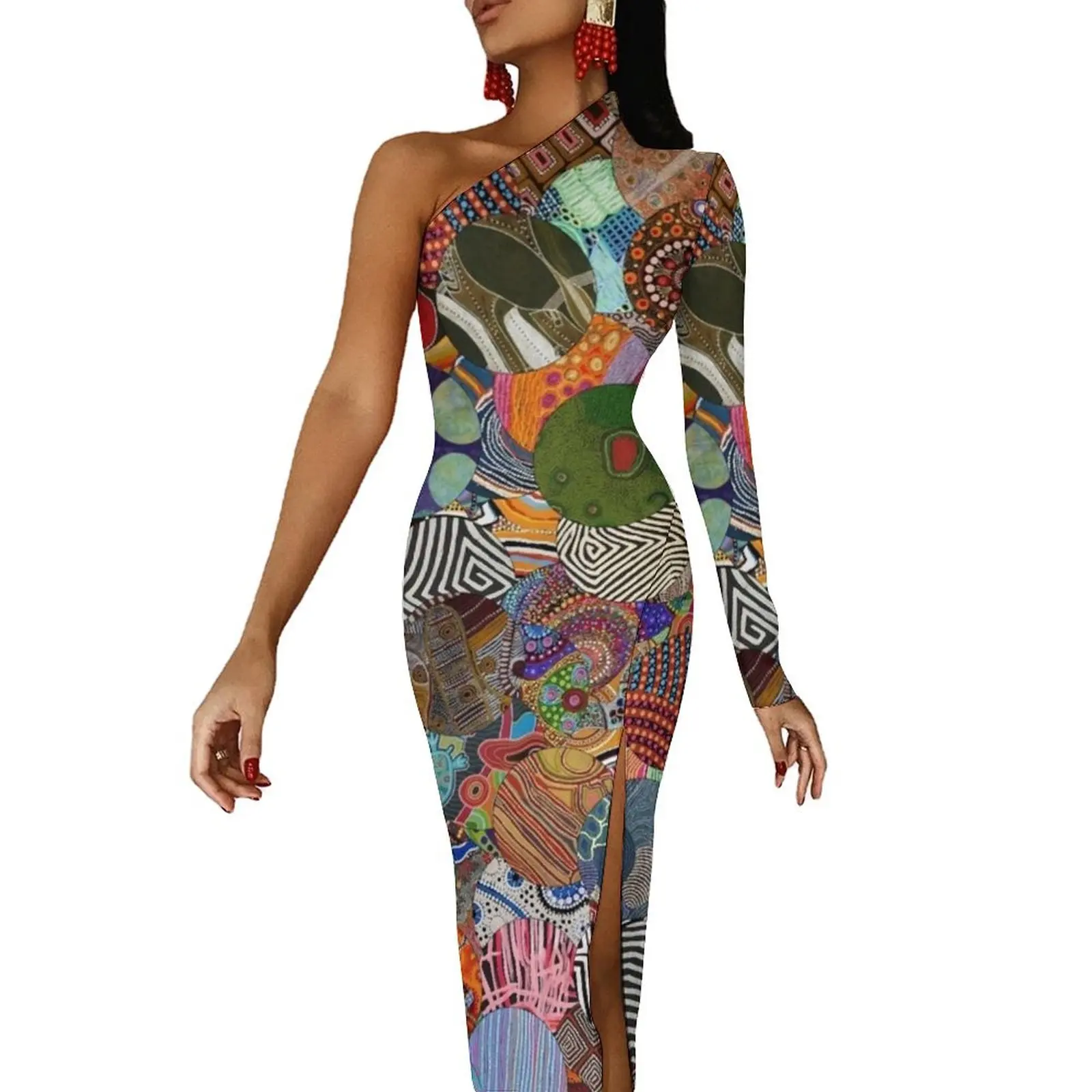 

Indigenous Australian Art Half Dleeve Split Dress dress party night Clothing