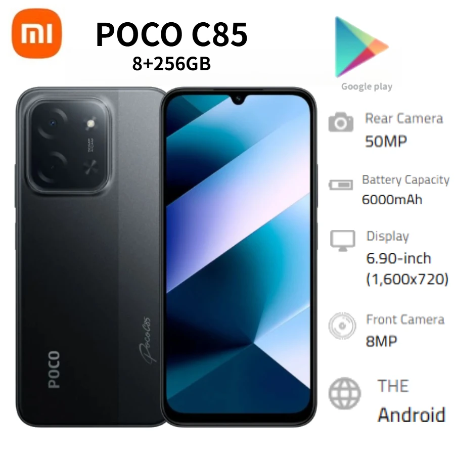 Poco C85 6.5' HD+ Display Smartphone 8GB RAM 256GB Storage Mediatek Helio G81-Ultra Chipset Dual 48MP Camera