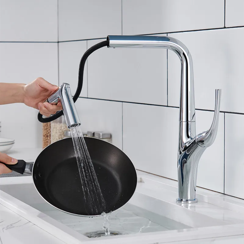 Kitchen Faucet Pull Out Single Lever Brass Rotation Hot and Cold Brush Gold  Water Saving Decked Sink Mixer Tap New