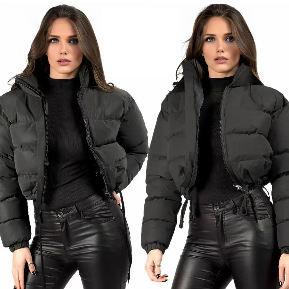 Women Cotton Jacket Solid Color Warm Jacket Women’s Lightweight Cotton-padded Coat Warm Stand Collar Jacket with for Winter