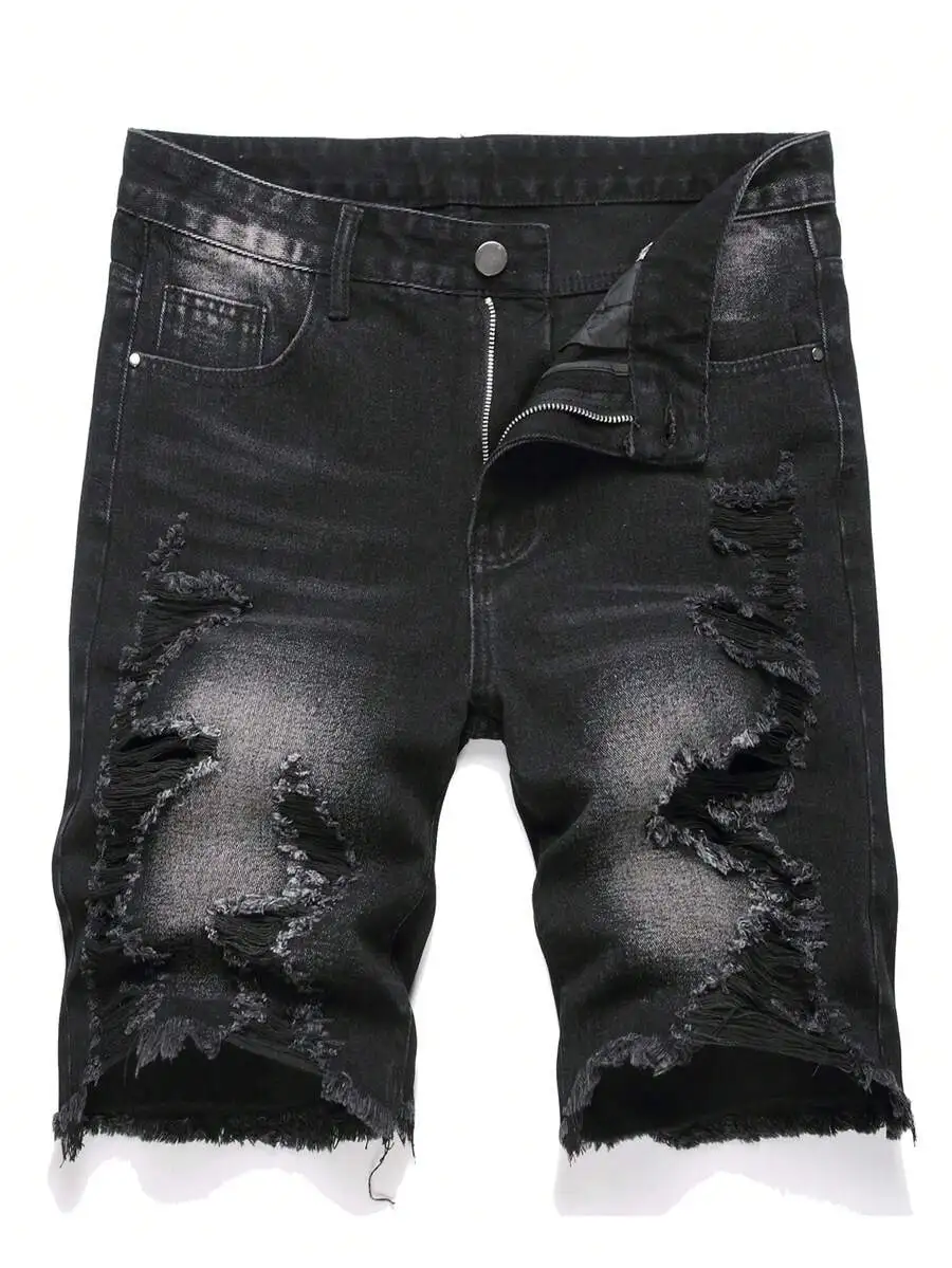 Mens Casual Distressed Bermuda Denim Shorts With Pockets