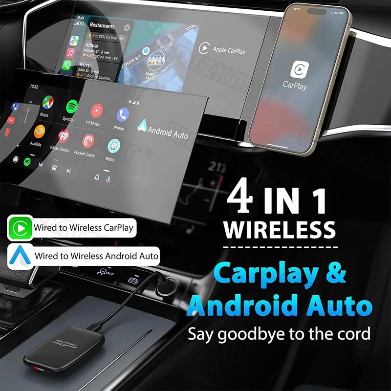 Adapter Carplay Ai Box 4 w 1 Android Auto Bezprzewodowy Carplay Adapter Carplay Samochodowy Odtwarzacz Multimedialny Automatyczne Podłączenie Do YouTube Netflix