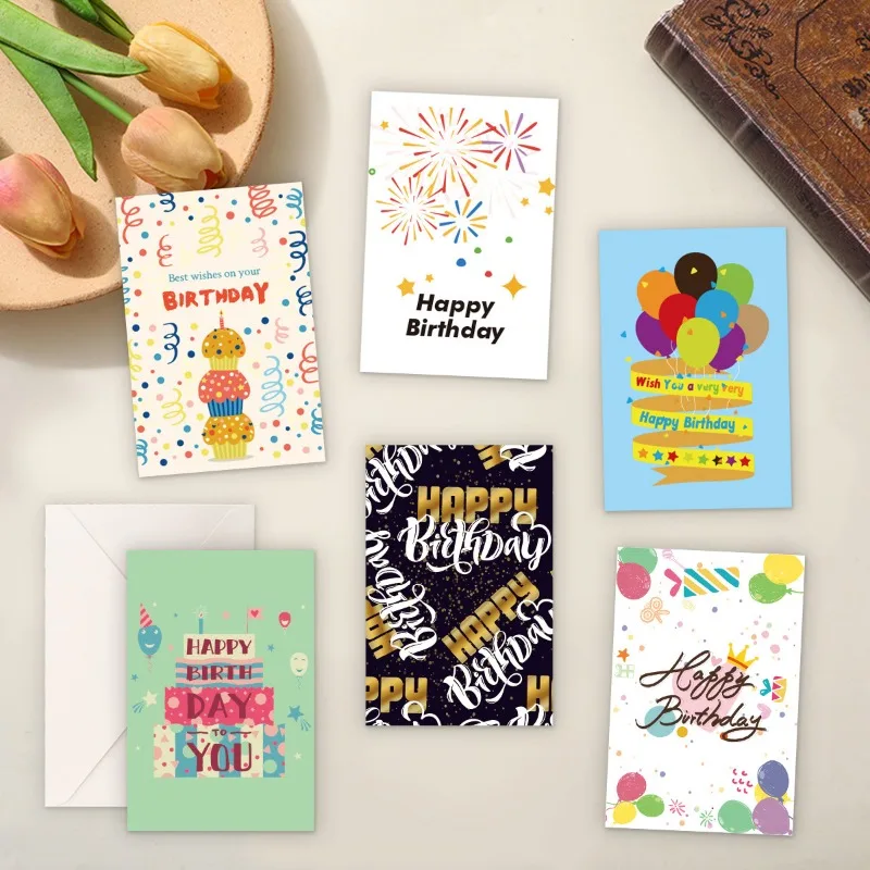 12 Creative Birthday Cards with Simple Blessing Messages Cross-border Hot-selling Birthday Card Sets