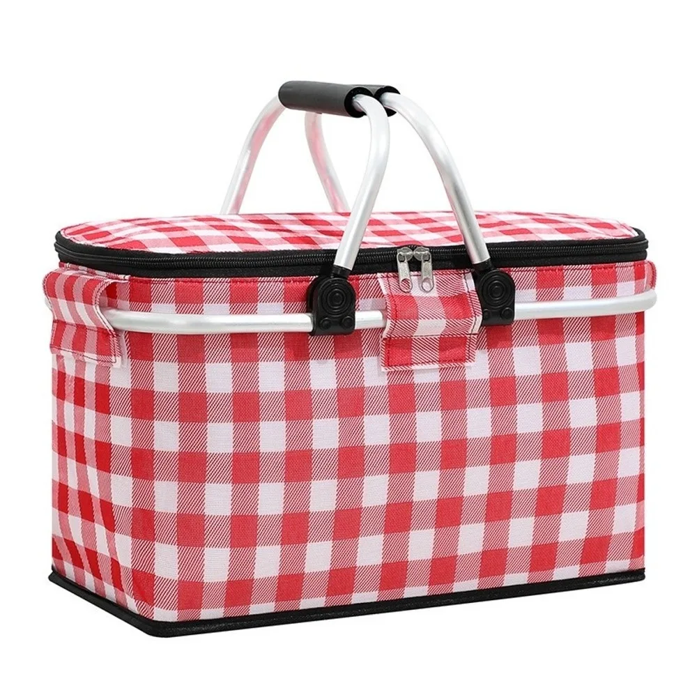 Large Capacity Insulated Picnic Basket Aluminum Foil Lining Leak Proof Thermal Lunch Bag Strong Metal Handle