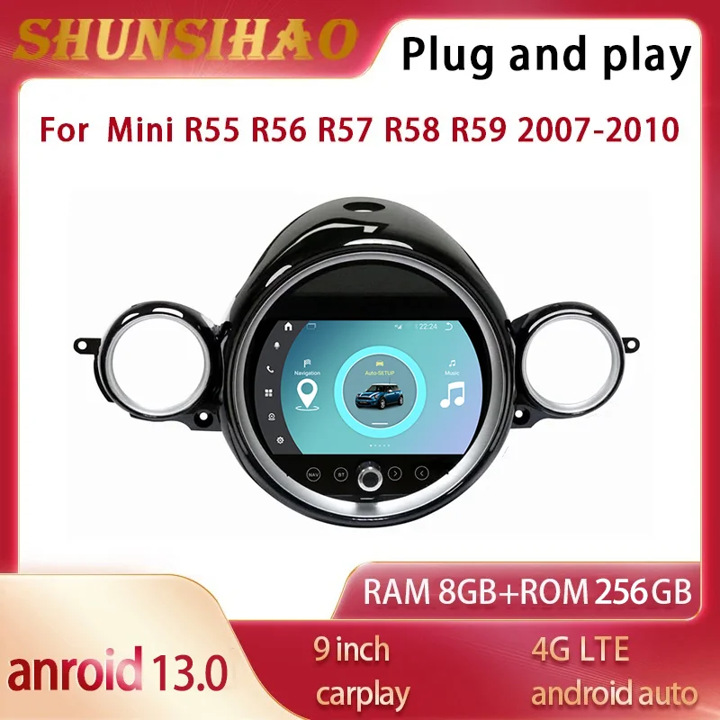 

ShunSihao Car Radio Audio Player Multimedia GPS navi For 9" mini Cooper R55 R56 R57 R58 R59 2007-2010 Android 13 Carplay 256G