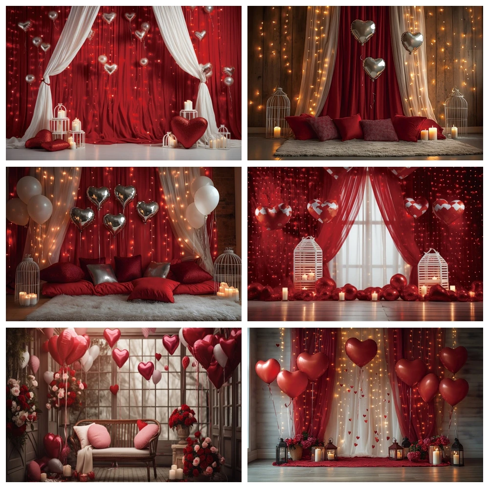 Valentine's Day Backdrop February 14 Romantic Valentine Red Love Heart Floral Curtain Wedding Party Decor Photography Background