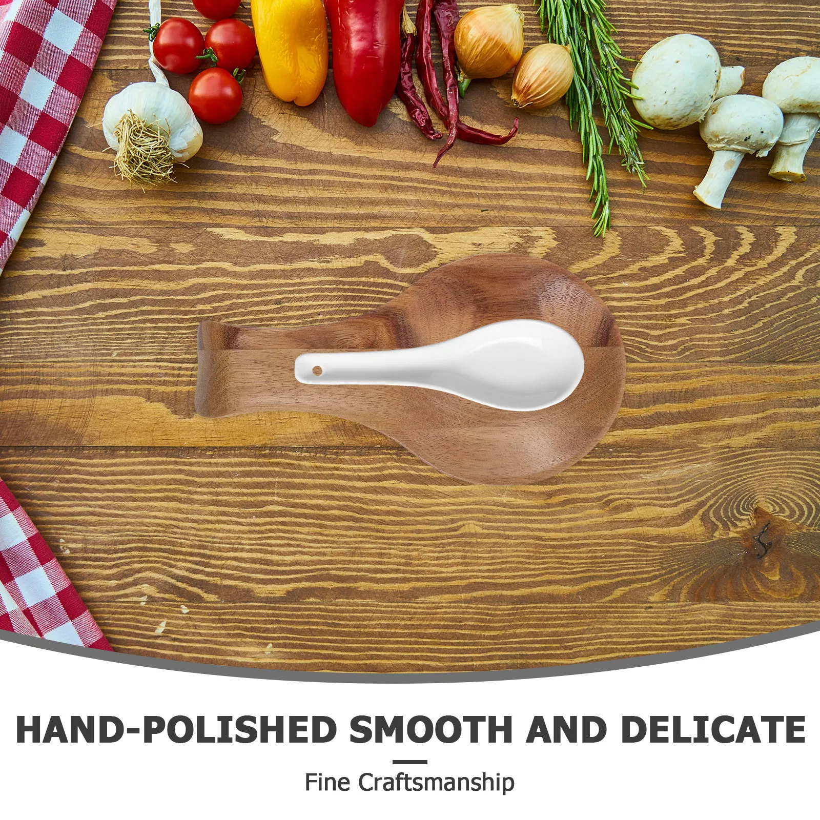 Handpolished Acacia Wood Spoon Rest for Countertop Stove Top Rustic Kitchen Decor Utensil Holder Spatula Ladle Chopstick Serving