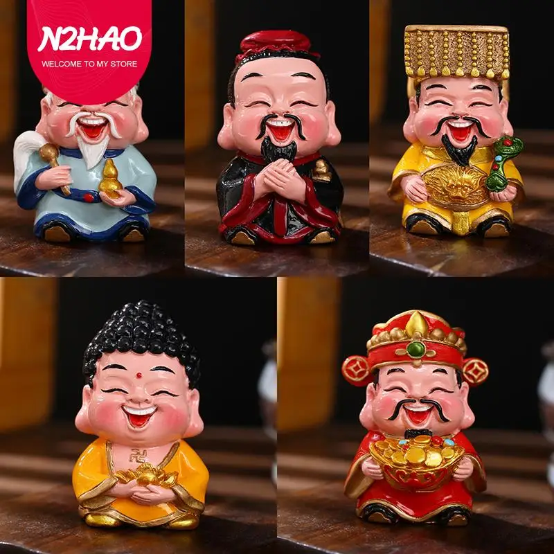 Resin God of Wealth Mascot Ornaments Home/Room/Car Decoration Feng Shui Fortune God Statue Office Accessories Crafts